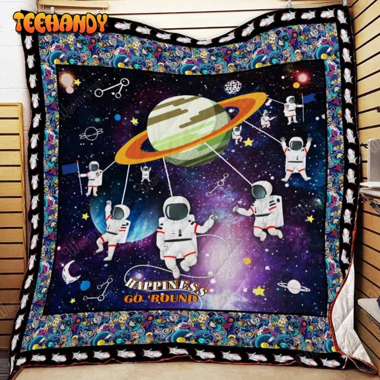 Astronaut Happiness Go Around 3D Customized Quilt Blanket