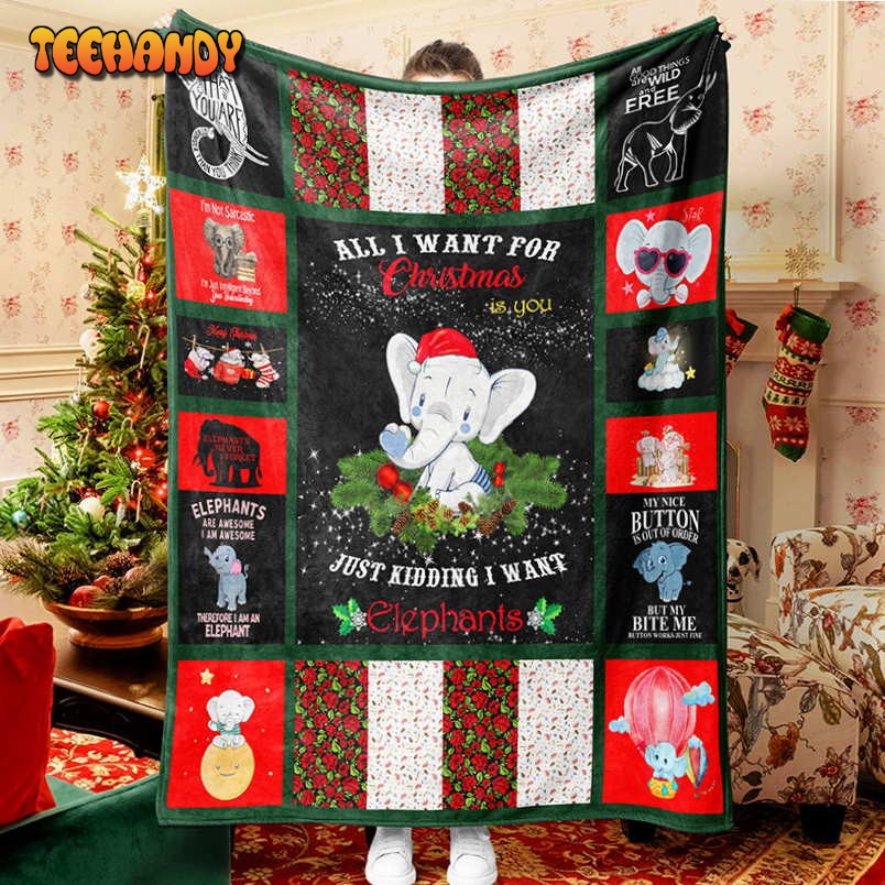 Baby Elephant Cartoon Christmas Blanket