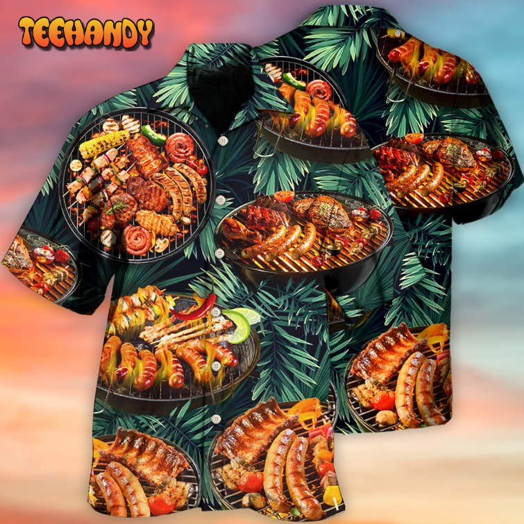 BBQ Grilled Tropical Leaf Style Hawaiian Shirt