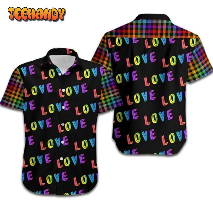 Beach Shirt Hawaiians Lgbt Love Rainbow Plaid Pattern Aloha Shirt