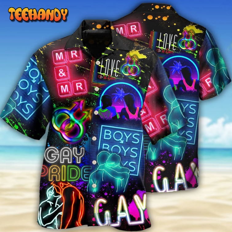 Beach Shirt Lgbt Gay Neon Art Gay Pride Hawaiian Shirt, Gay Hawaiian Shirts