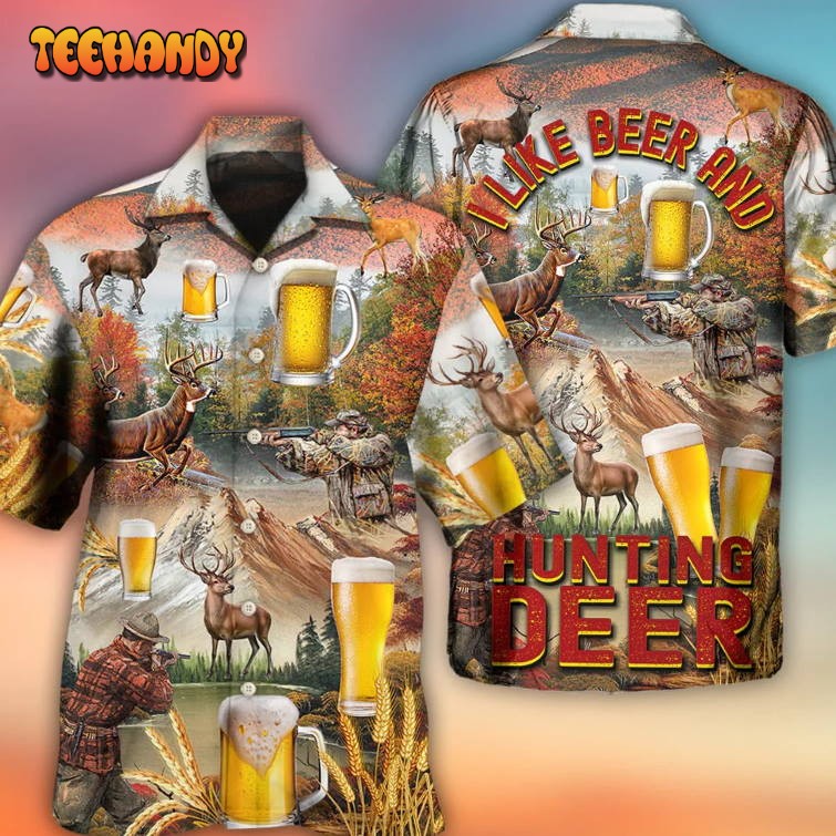 Beer And Hunting Deer Autumn Moutain Hawaiian Shirt