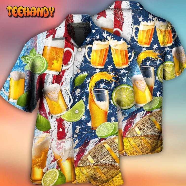 Beer And Lemon Independence Day Pattern Hawaiian Shirt Men Women