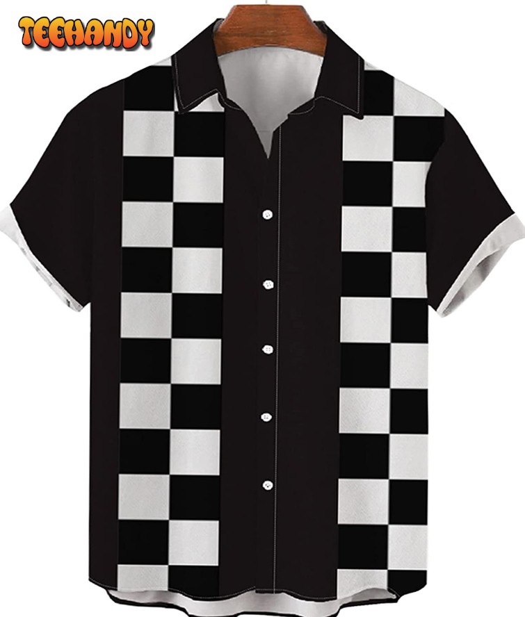 Black and White Hawaiian Shirt Casual Shirt for Men Chess Square Shirt