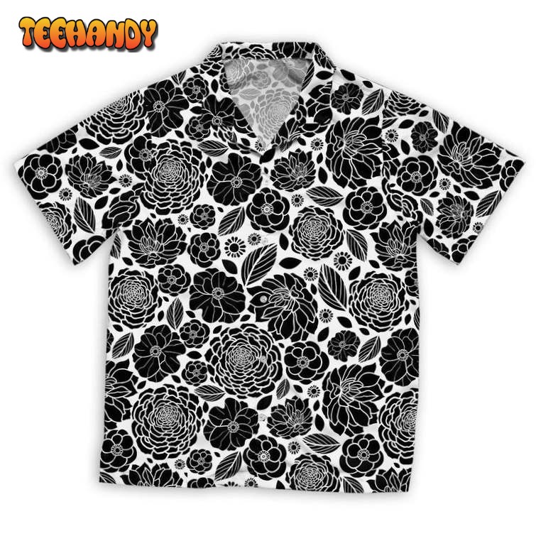 Black And White Mosaic Flowers Hawaiian Shirt, Beach Hawaiian Shirt