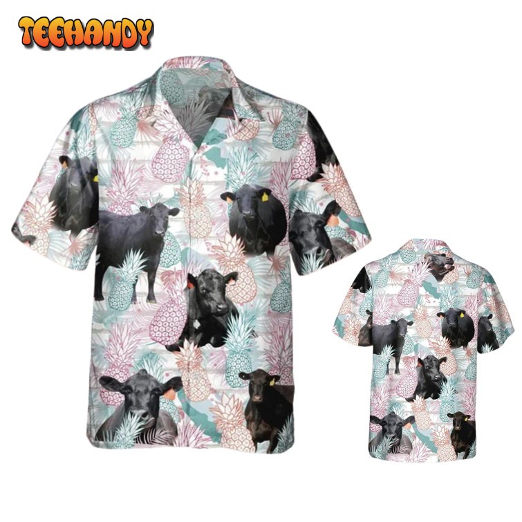 Black Angus And Pineapple Hawaiian Shirt, Black Angus Hawaii Aloha Shirt