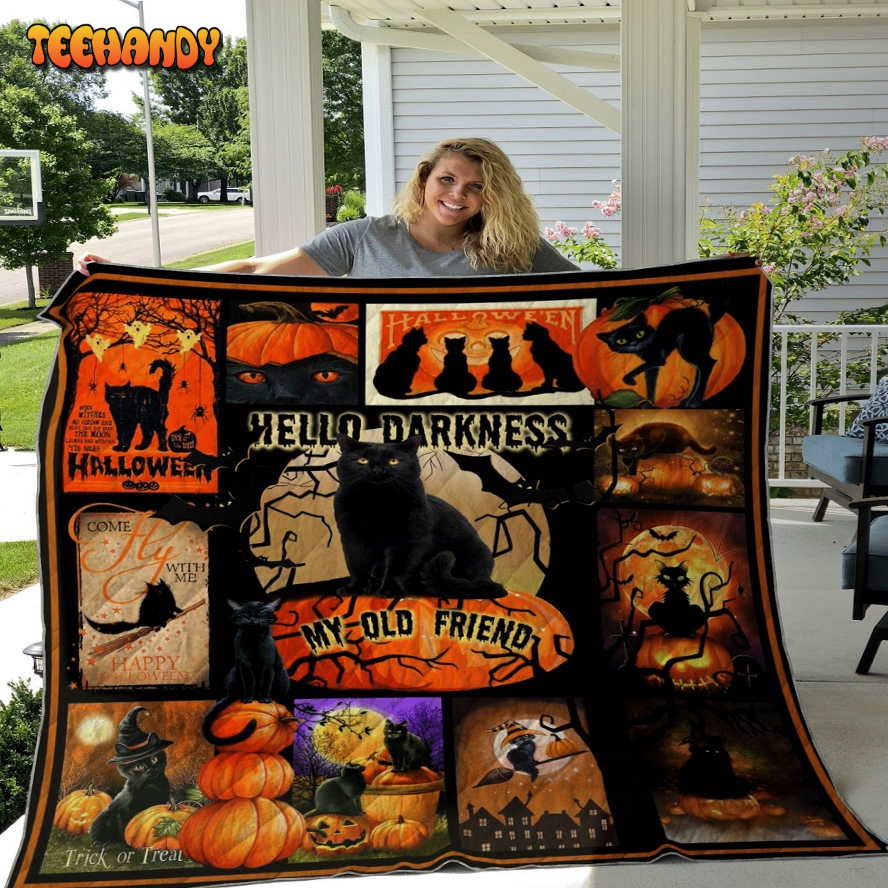 Black Cat Halloween Sherpa Throw Blanket – Horror Themed Blanket