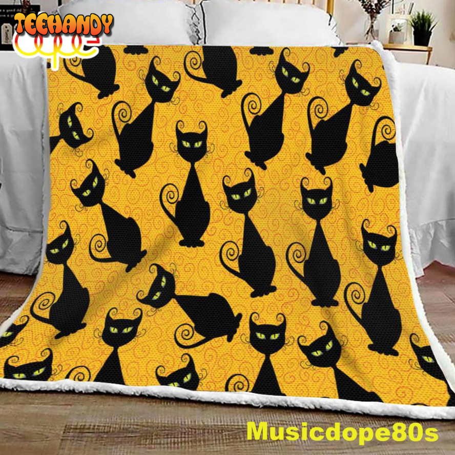 Black Cat Pattern Halloween Sofa Fleece Throw Blanket  Halloween Gifts