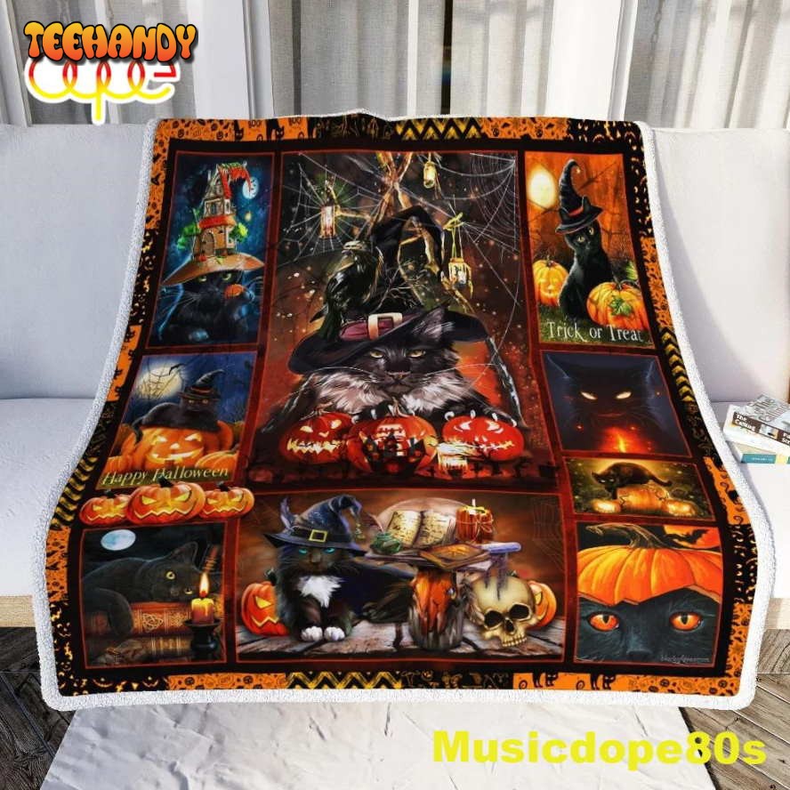 Black Cat Pumpkin Halloween Sofa Fleece Throw Blanket  Halloween Gifts