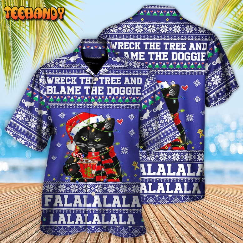 Black Cat Wreck The Tree Christmas Hawaiian Shirt