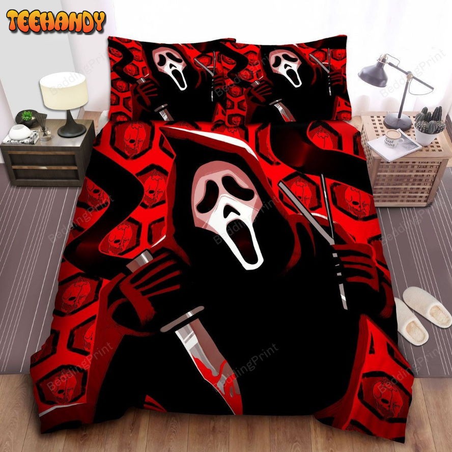 Black Ghostface On Red Theme Digital Painting Bedding Sets