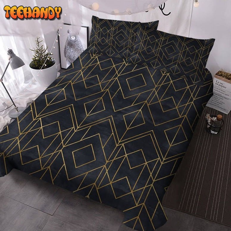 Black Marble Gold Geometric Bedding Sets