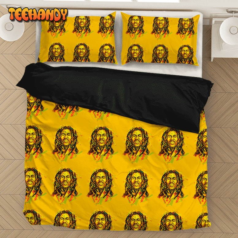 Bob Marley Artistic Painting Orange Seamless Bedding Set