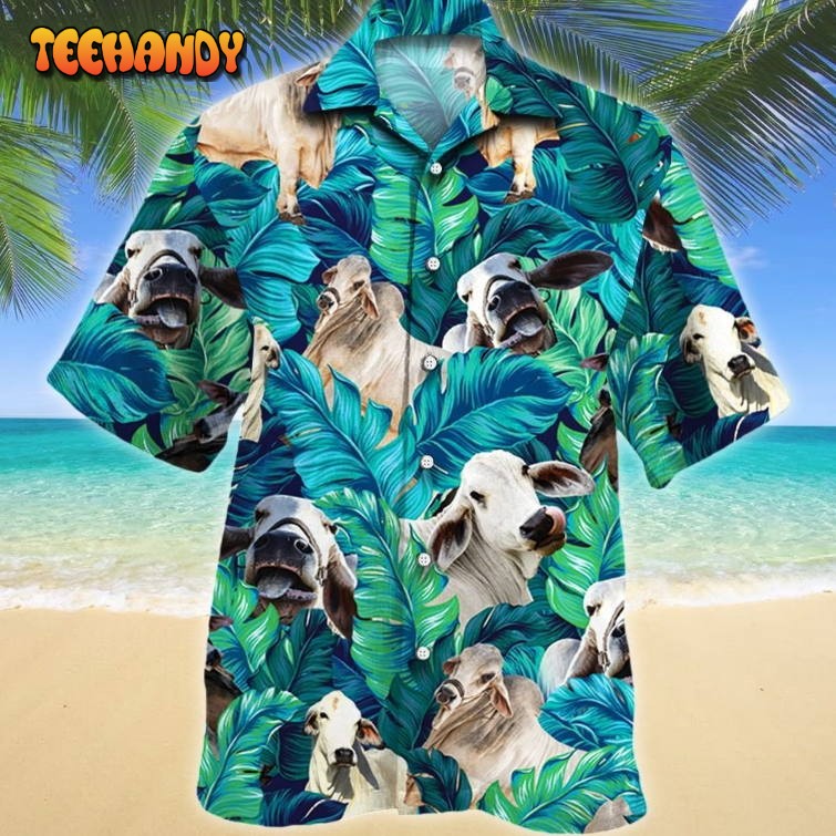 Brahman Cattle Shirt Green Brahman Cow Hawaii Shirt Green Brahman