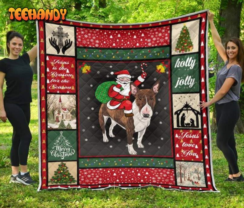 Bull Terrier And Santa 3D Quilt Blanket