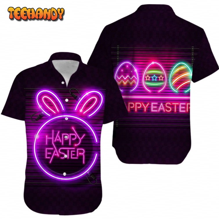 Bunny Eggs Neon Hawaii Shirt, Happy Easter Day Hawaiian Aloha Shirts