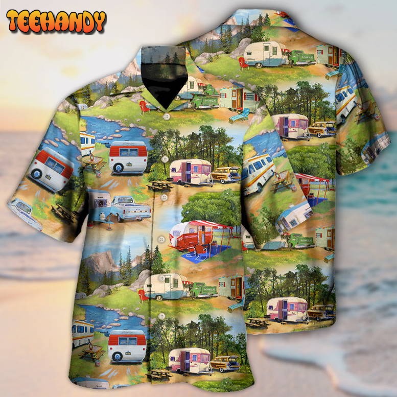 Camping Vintage Caravans Happy Life Hawaiian Shirt