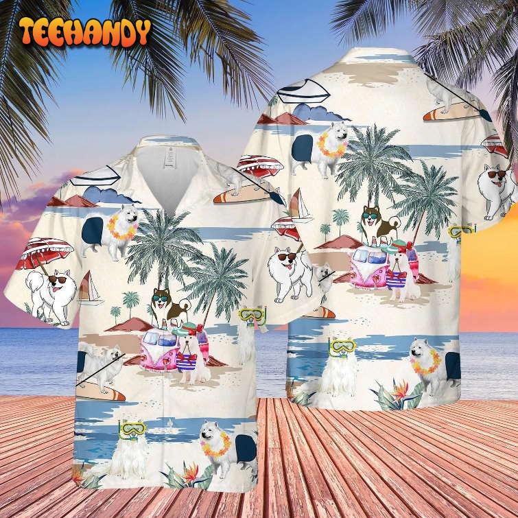 Canadian Eskimo Dog Summer Beach Hawaiian Shirt, Short Sleeve Dog Aloha