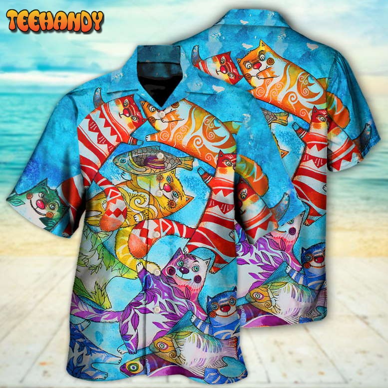 Cat And Fish Funny Together Hawaiian Shirt