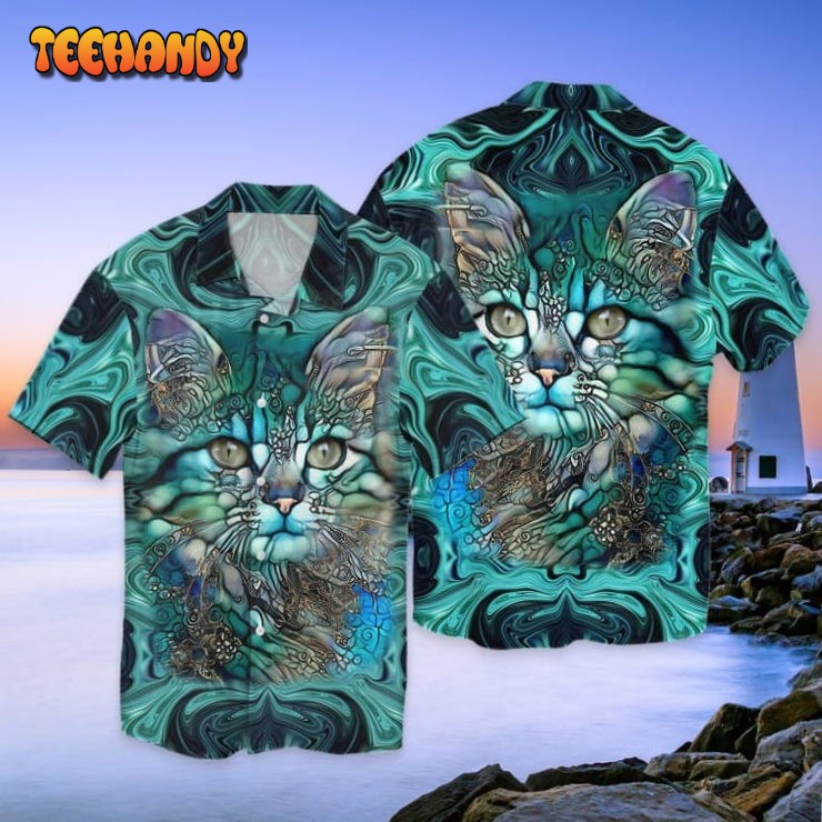 Cat Beautiful Art 3D Hawaiian Shirt, Cool Cat Hawaiian Shirt