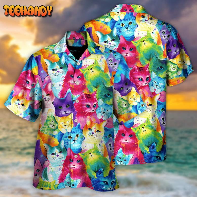 Cat Colorful Little Cute Kitten Happy Life Hawaiian Shirt