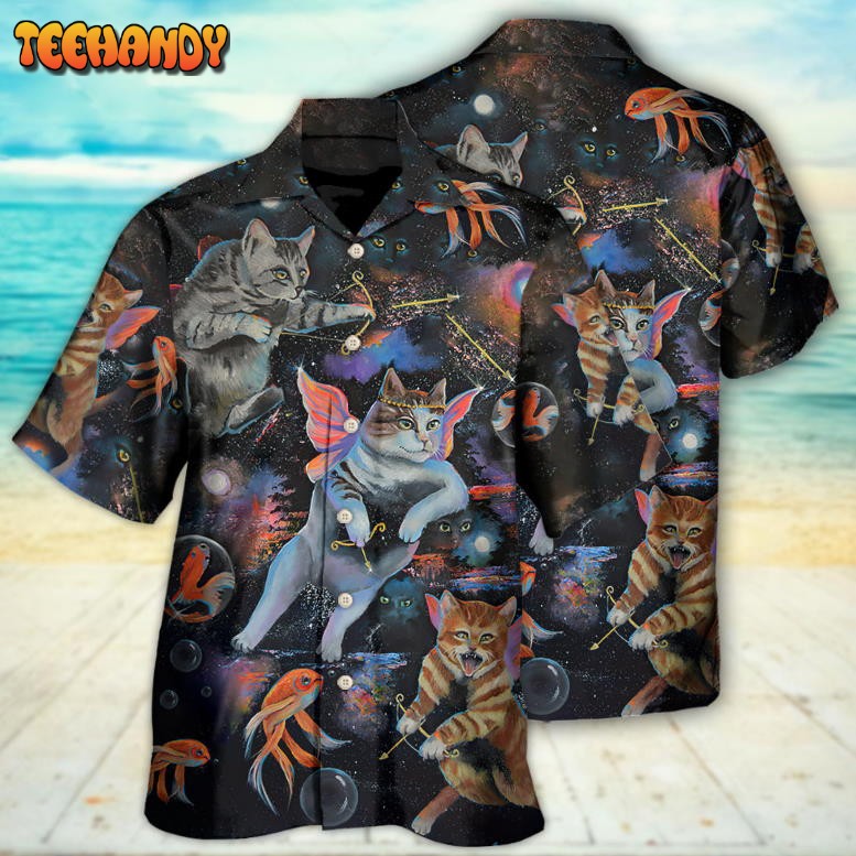 Cat Cupid With Goldfish on Heaven Hawaiian Shirt