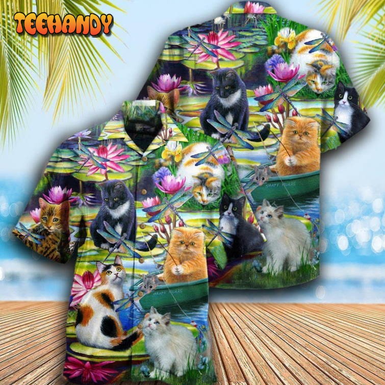 Cat Curious In A Water Lily Lake Hawaiian Shirt For Cat Lovers Pet