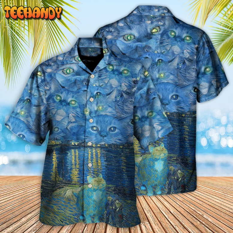 Cat Starry Night Art Hawaiian Shirt