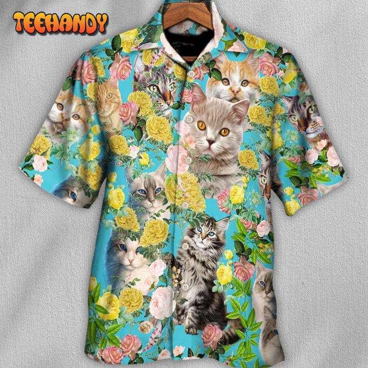 Cat With Flowers Hawaiian Shirt Cat Lovers Gift Summer Vibe Hawaiian Shirt