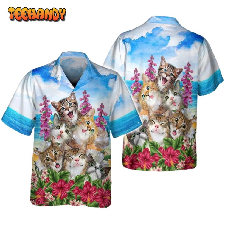 Cats Smile Hawaiian Shirt, Cat And Flower Hawaiian Shirts