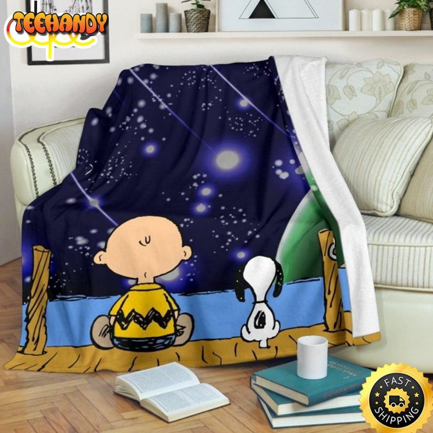 Charlie Brown And Snoopy Stargazing Fleece Snoopy Dog Blanket