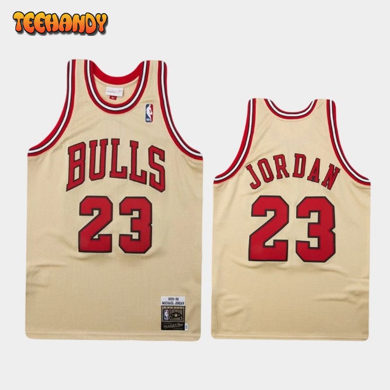 Chicago Bulls Michael Jordan Gold Cream 1995 1996 Throwback Jersey