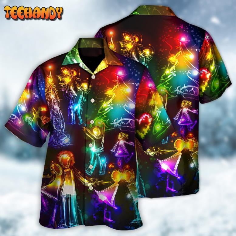 Christmas Family Happy Love Tree Neon Light Style Hawaiian Shirt