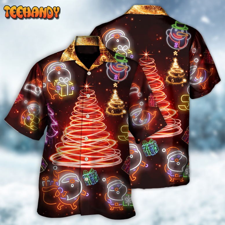 Christmas Funny Santa Claus Tree Red Neon Light Style Hawaiian Shirt