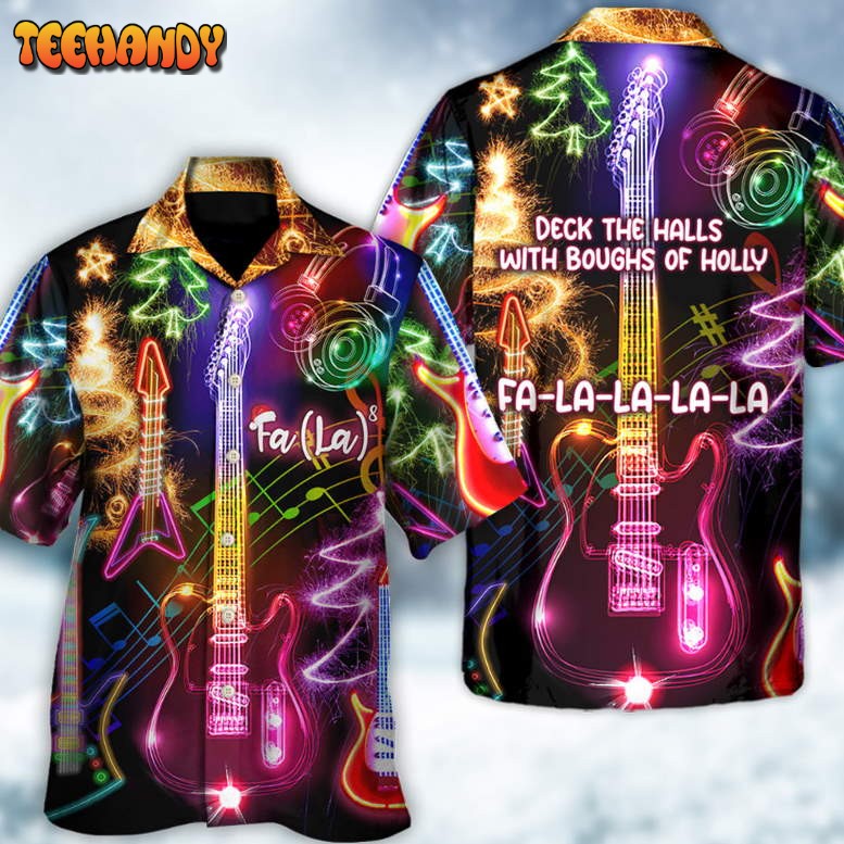 Christmas Guitar Tree Happy Glow Light Style Hawaiian Shirt