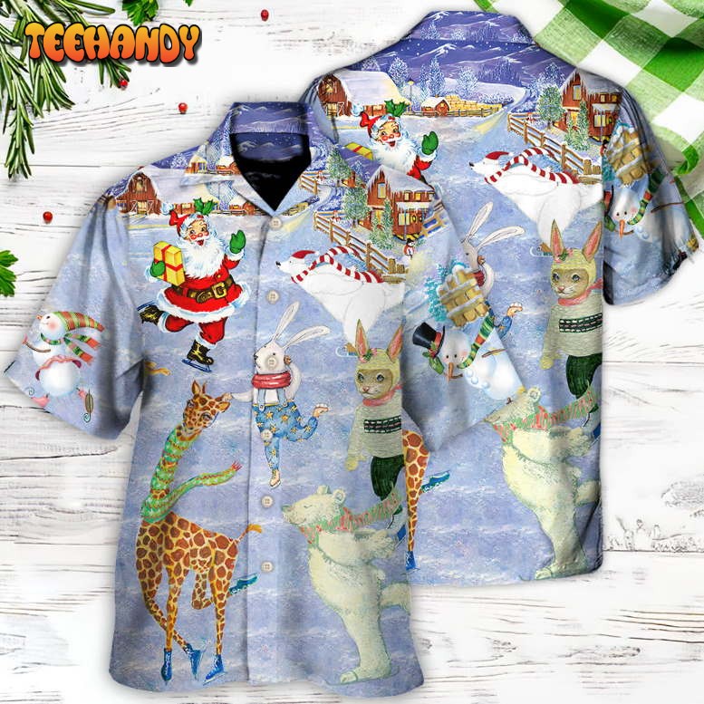 Christmas Holiday Ice Skating Party Animal Hawaiian Shirt