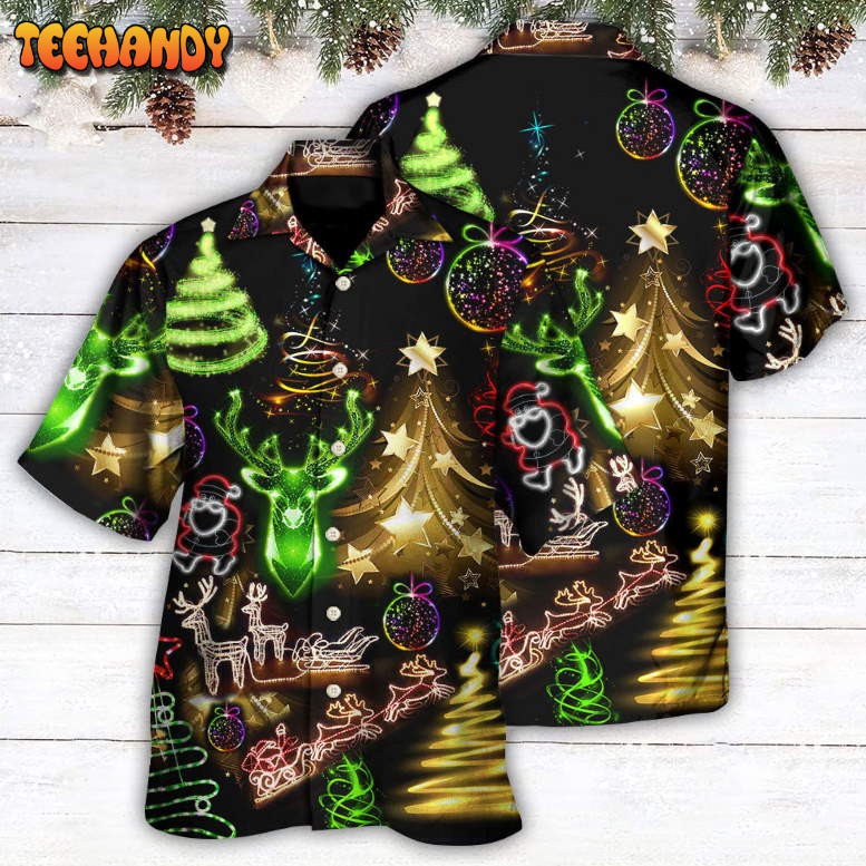 Christmas Neon Art Christmas Tree And Snowman Cool Hawaiian Shirt