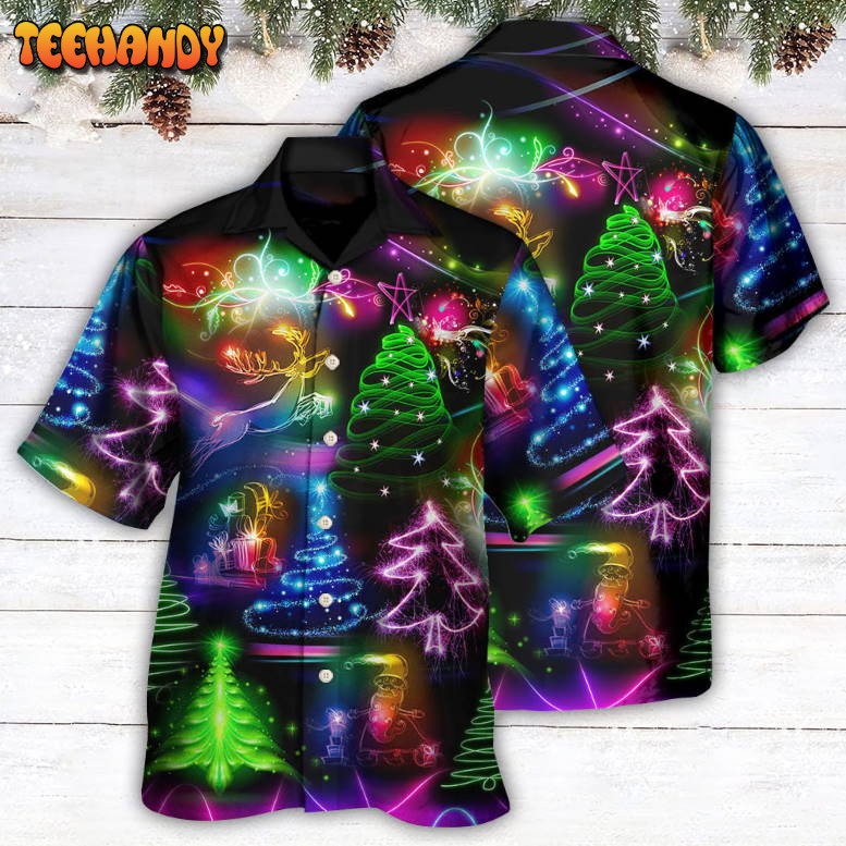 Christmas Neon Art Christmas Tree And Snowman Style Hawaiian Shirt