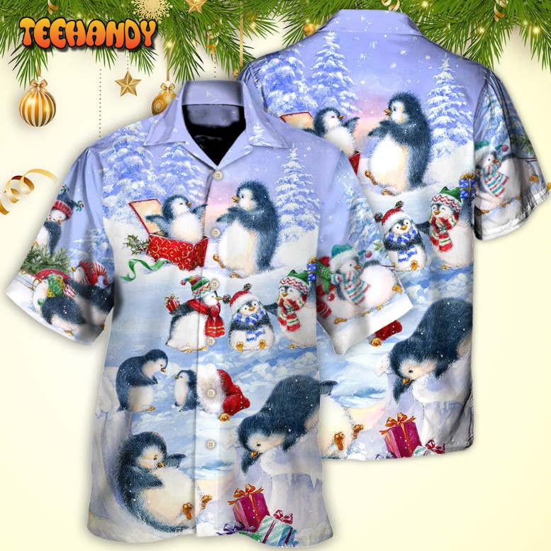 Christmas Penguin Family In Love Christmas Art Style Hawaiian Shirt