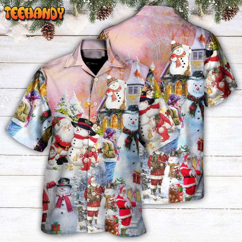 Christmas Santa And Snowman Christmas Snow Village Hawaiian Shirt