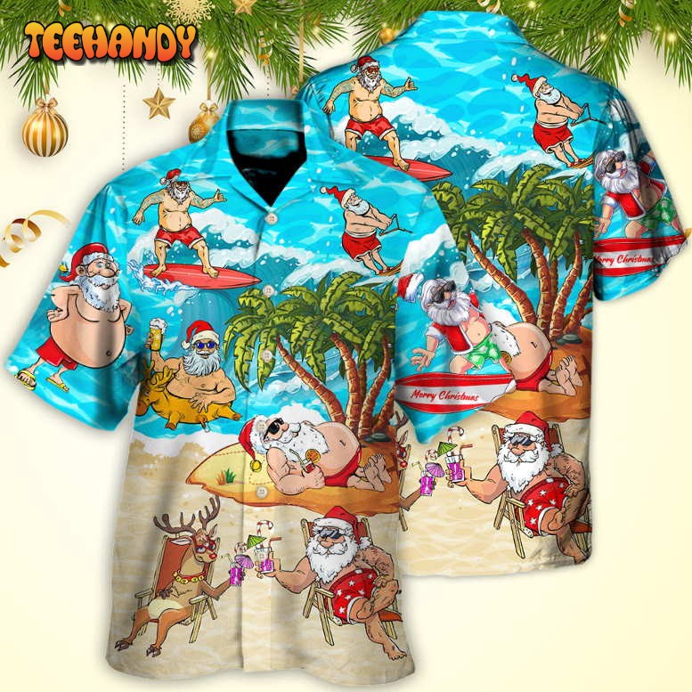 Christmas Santa Claus Chilling Mele Kalikimaka Funny Hawaiian Shirt