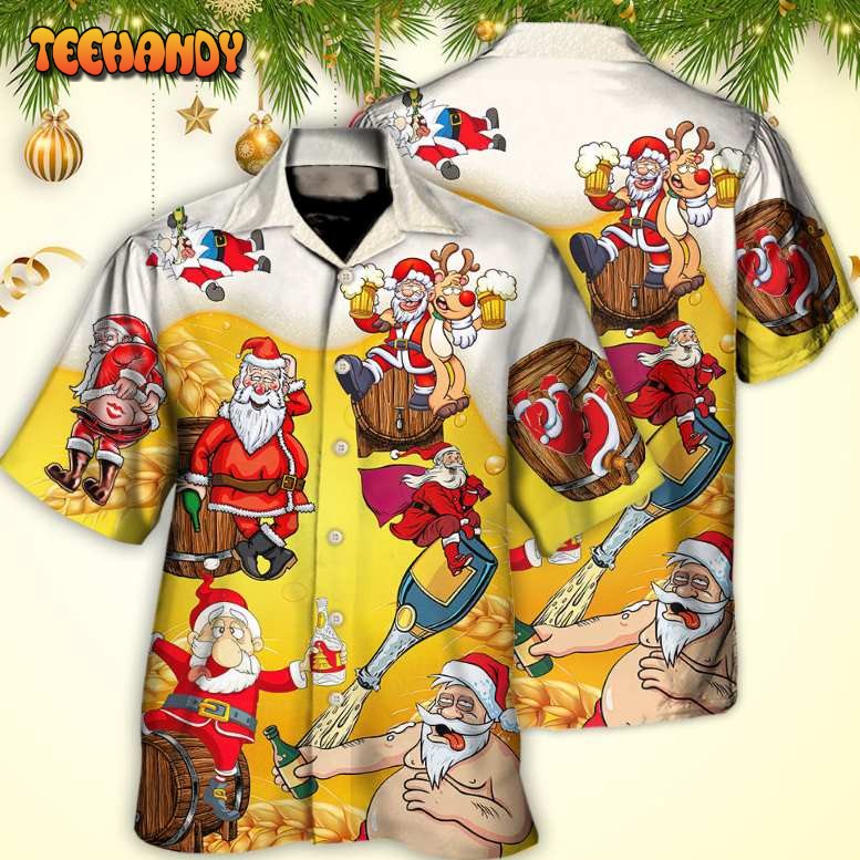 Christmas Santa Claus Drunk Beer Funny Troll Xmas Hawaiian Shirt