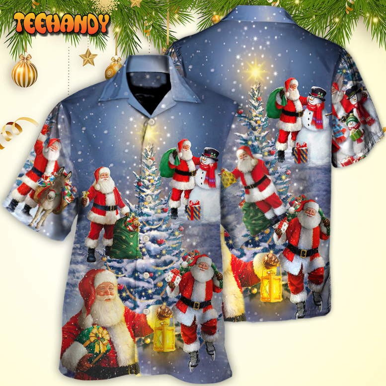 Christmas Santa Claus In Love Light Xmas Tree Hawaiian Shirt