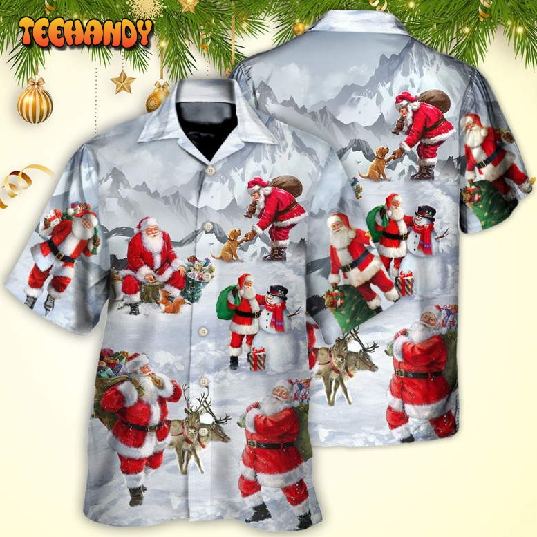 Christmas Santa Claus In The Snow Mountain Art Style Hawaiian Shirt