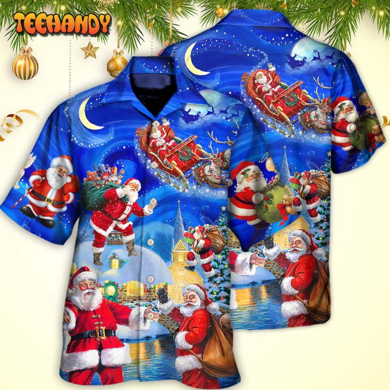 Christmas Santa Claus In The Town Magic Night Art Style Hawaiian Shirt