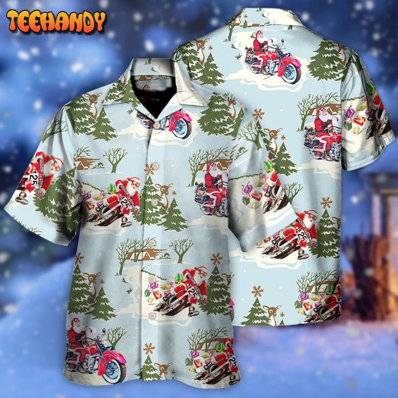 Christmas Santa Driving In Snow Forest Hawaiian Shirt