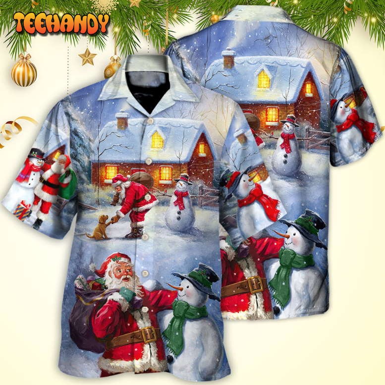 Christmas Santa Love Snowman In The Village Xmas Hawaiian Shirt