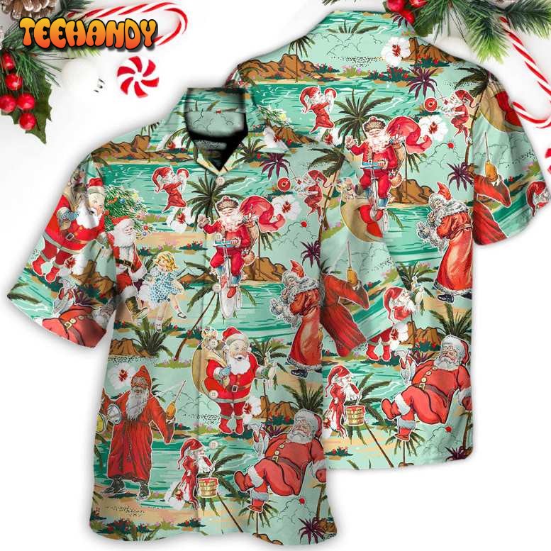 Christmas Santa Vacation Beach Joyful Hawaiian Shirt