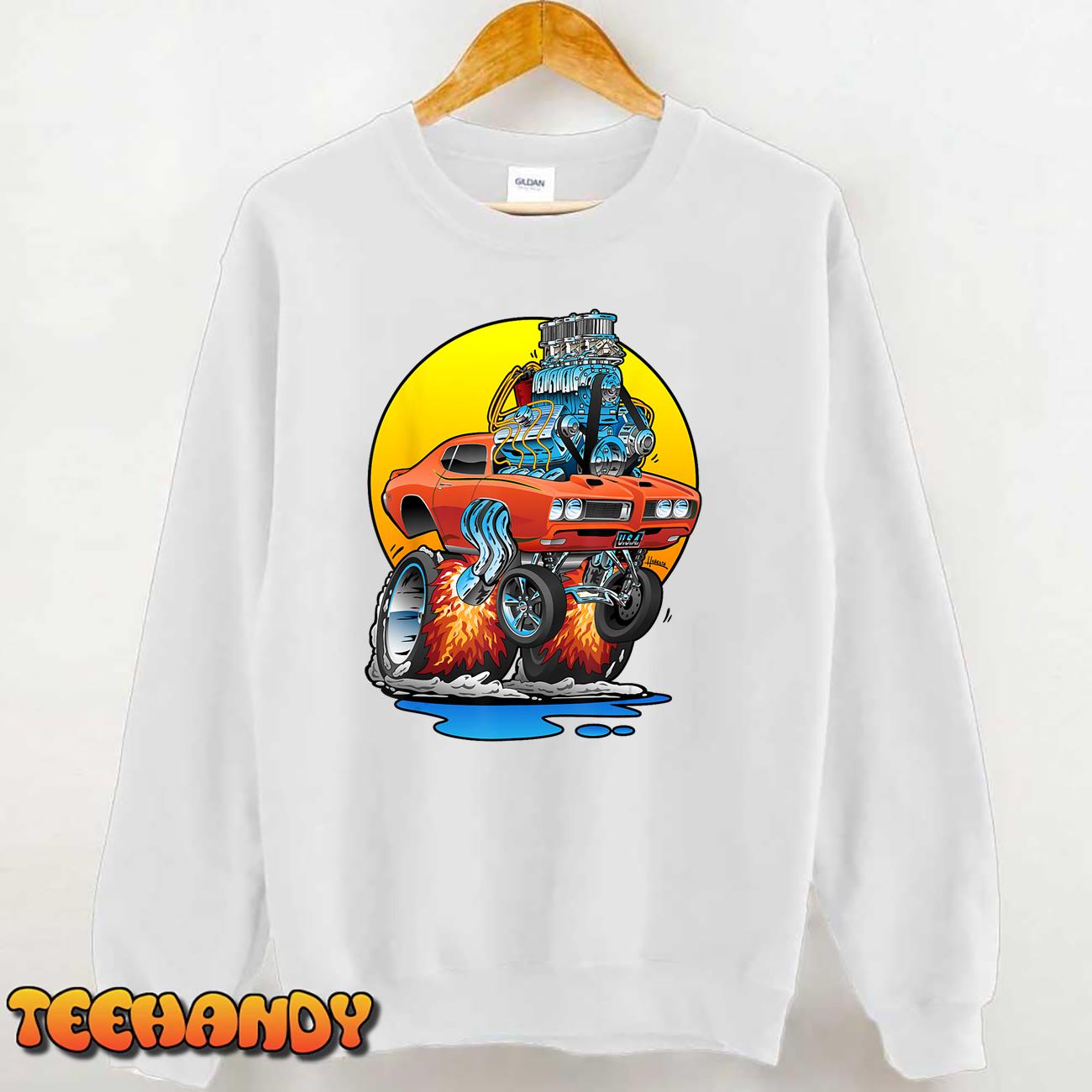 Classic Muscle Car Hotrod Funny Car Cartoon Design T-Shirt