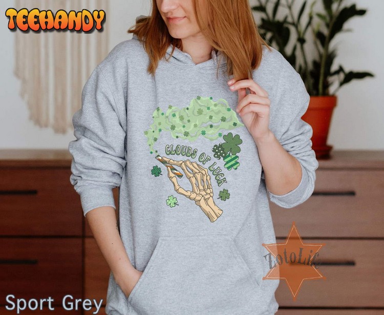 Clouds of Luck Skeleton Hand Shirt – Cozy and Stylish St Patrick’s Day